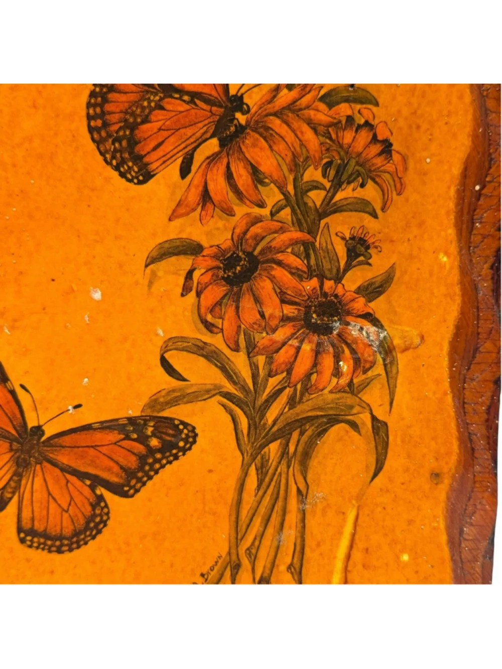 Vintage Monarch Butterfly Black Eyed Susan Wood Wall Plaque Decoupage Rustic